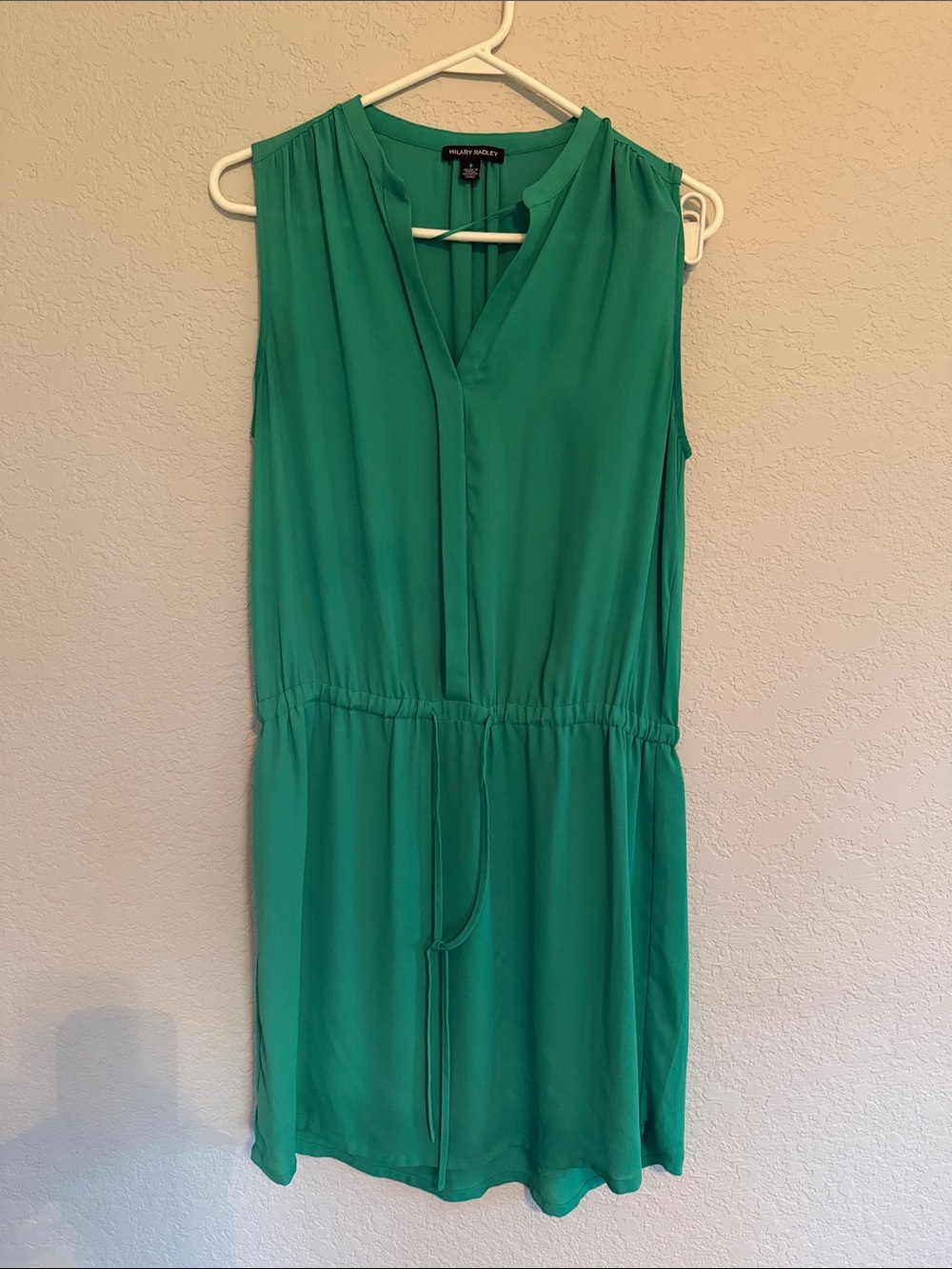 Hilary Radley Emerald Green Sleeveless Drawstring Waist Dress
